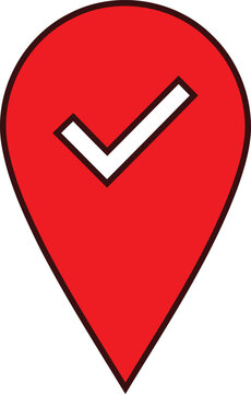 Red map pointer icon with a white check mark symbol inside, representing a confirmed location or a successful destination arrival
