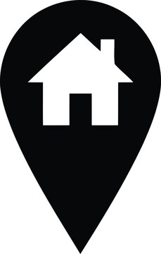 Black house location pin icon for real estate navigation and property mapping services.