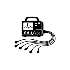 Fototapeta premium Ecg machine silhouette vector flat design on white background. 