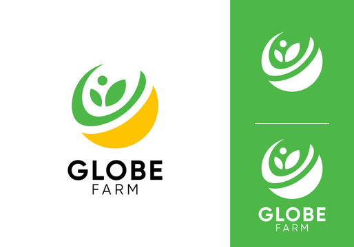 leaf nature with globe logo vector design inspiration