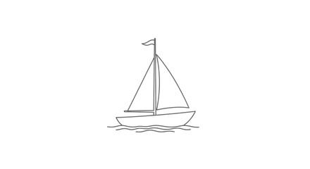 Minimalist Line Art Illustration of a Sailing Boat on Water © kiki__