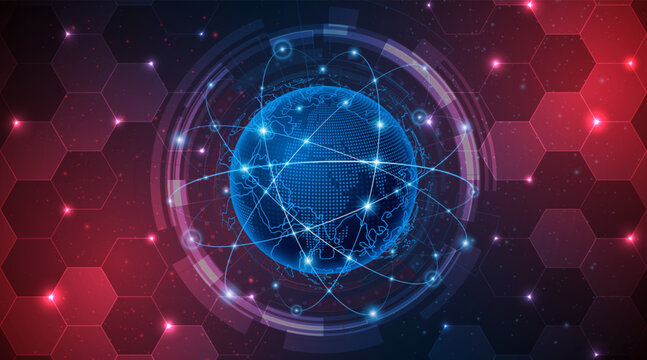Global connection network background. World map. High-speed internet technology concept or fast wireless data transmission. modern internet network connection technology background