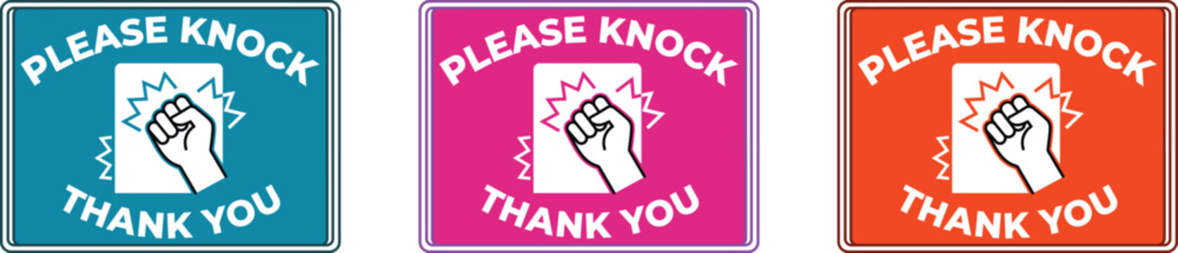 Please knock thank you door sign vector illustration set with isolated