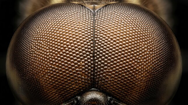 Extreme macro close-up of a dragonfly compound eye showing intricate hexagonal lens patterns.
