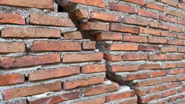 Panning Shot of Old Broken Brick Wall
