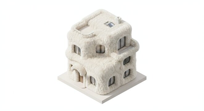 modern house, building, architecture, fluffy, home, isometric, isolated, color, nature, cute, 3d model, object, isolated