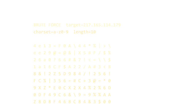 Hacker screen overlay, password cracker in amber orange monospace text, computer console interface on transparent background