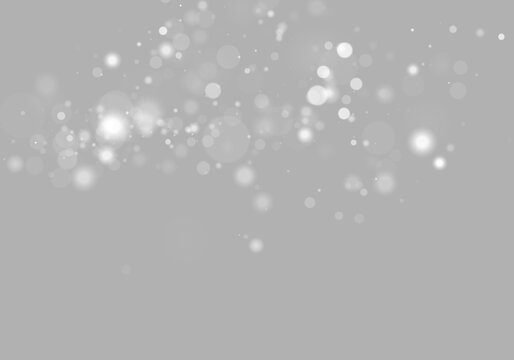 Scattered glowing white bokeh lights on a black background with soft varying sizes and opacity on transparent background