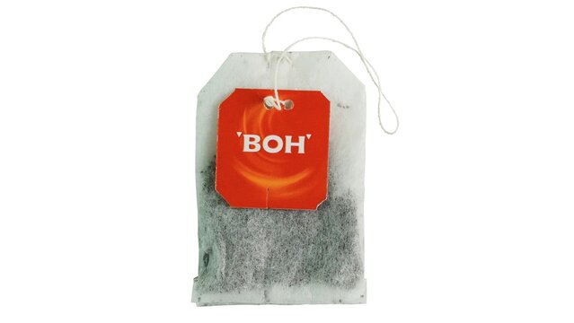 Malaysia, Kuala Terengganu 20 August 2026: Boh Tea bag isolated on white background. Tea bag isolated on white background