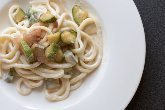 Troccoli Pasta With Zucchini And Guanciale