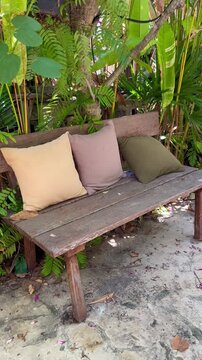 Wooden chair in garden