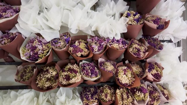Dried Flower Bouquets Displayed at a Market in Bangkok