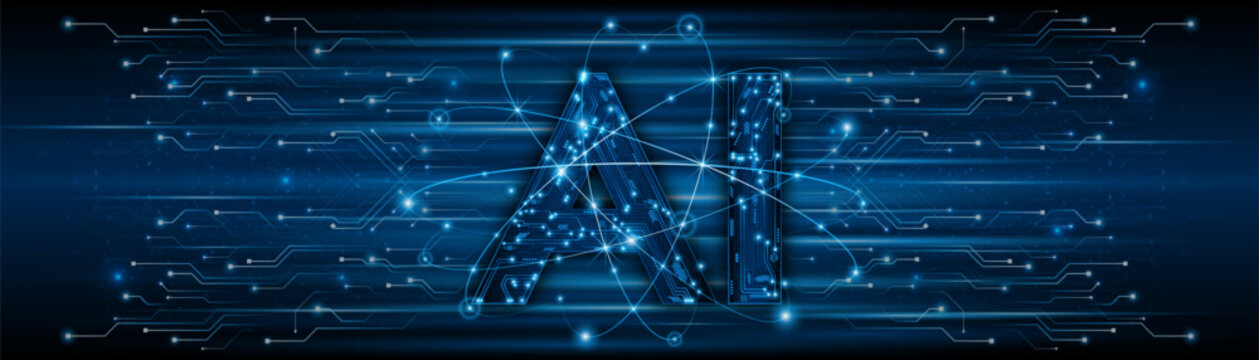 Digital technology of the future. AI icon or artificial intelligence symbol. Future advanced artificial intelligence technology circuit board concept