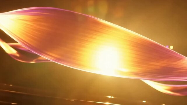 Colorful light waves flow and twist through the air, illuminated by a bright sun, creating a mesmerizing visual effect against a dark background