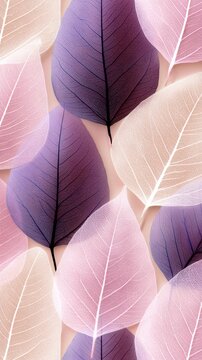 Translucent veined leaf seamless pink and purple botanical pattern for wallpaper and background design