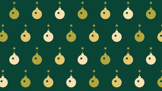 Christmas ornament pattern scrolling, seamless loop motion background, emerald gold