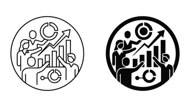 Business performance growth analysis team icon with business, performance