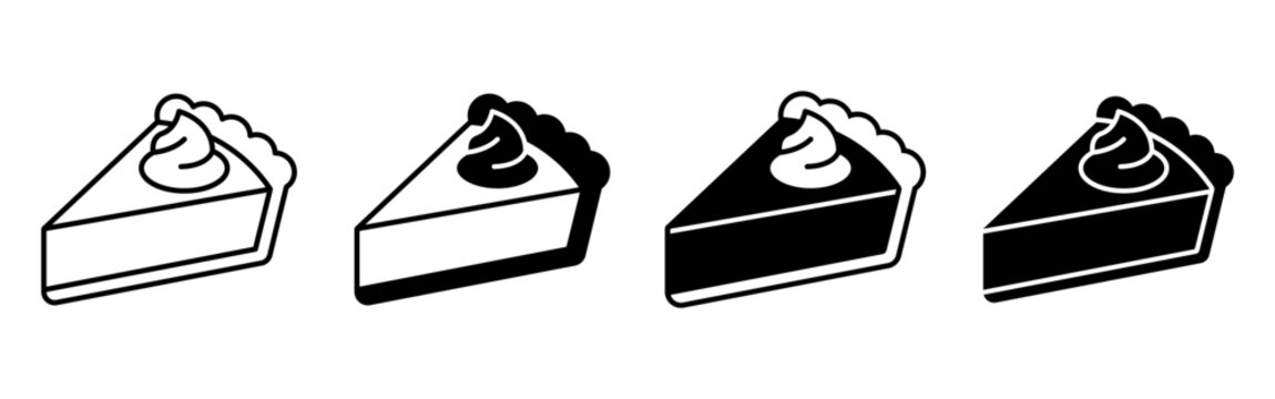 Set of four stylized pumpkin pie slice icons with whipped cream topping.