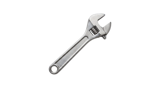 A single metallic adjustable wrench tool for mechanical repair work isolated on transparent background