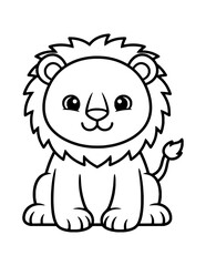 Fototapeta premium Cute Baby Lion Coloring Page for Kids. Simple Wild Animal Outline Illustration for Children.
