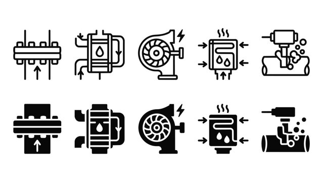 OTEC Machinery Line and Solid Icon Pack For Energy | otec machinery, ocean energy, thermal, renewable, marine - Clean and Editable Vector Icons