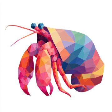 Colorful Geometric Low Poly Hermit Crab Illustration Isolated On White Background