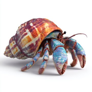 Colorful Hermit Crab With Vibrant Patterned Shell On White Background
