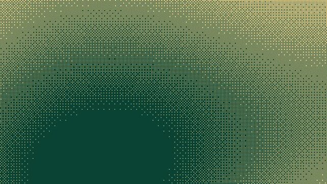 Dithered one bit gradient flowing, seamless loop motion background, emerald gold