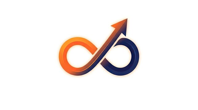 Abstract infinity loop evolving into an upward growth arrow.