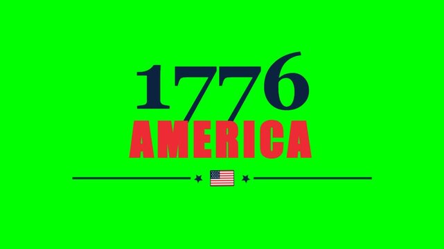 Patriotic 1776 America Typography Design with USA Flag on Green Background