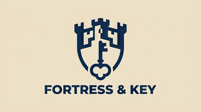 Fortress and Key shield logo for security services.