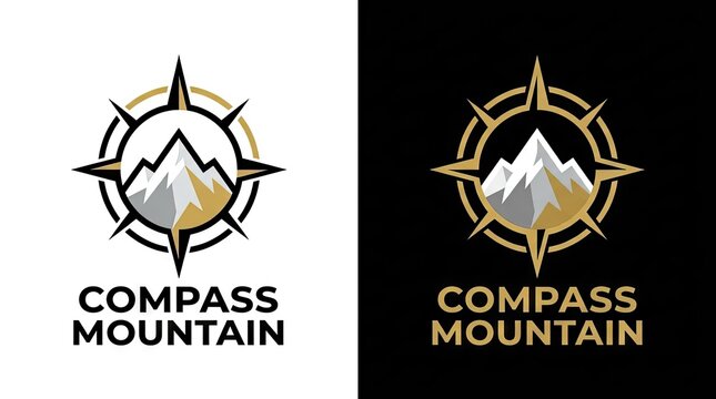 Mountain compass logo set for outdoor adventure and travel.
