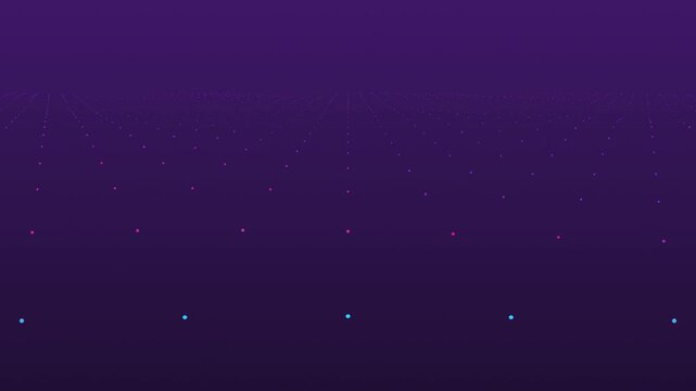 Waving ocean of glowing dot particles, seamless loop motion background, neon cyber