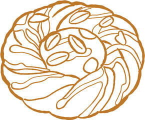 Obraz premium Sweet bread with almond topping and swirl pattern, delicious bakery treat with nutty flavor and soft texture