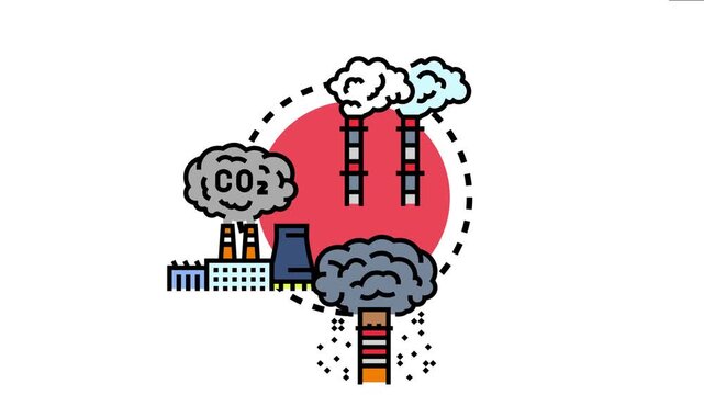 Atmospheric chemical processes involving industrial emissions, carbon dioxide release, and smoke from factories, the concept of air pollution and its impact on the environment