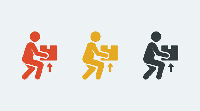 Worker using proper lifting technique while safely carrying package boxes with ergonomic posture and back protection