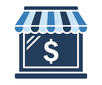Retail store front with dollar sign icon