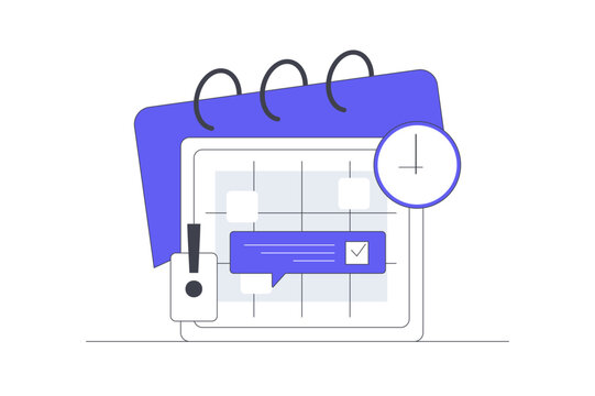 Project Deadline Control and Business Management Time Schedule. Calendar Planner Board with Clock Icon and Task Message Note. Flat Cartoon Vector Illustration, icon Stylish abstract design landing web