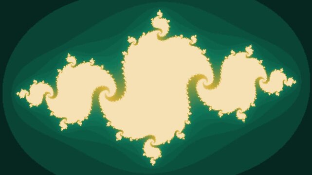 Fractal julia spirals morphing, seamless loop motion background, emerald gold