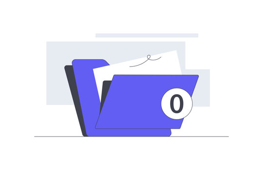 Empty Data Folder Search and No File Found Notification. Open Archive Folder with Zero Count Badge and Empty Paper Sheet. Flat Cartoon Vector Illustration, icon Stylish abstract design landing page 