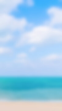 Abstract vertical summer beach background with soft blue sky and turquoise sea, blurred tropical nature wallpaper for mobile phone or social media stories