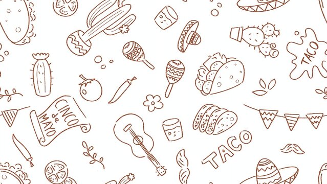 Seamless pattern illustration of a taco elements minimalist hand drawn	