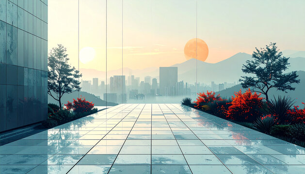Clean corporate newsletter header with geometric grid accents in muted duotone professional design generative AI