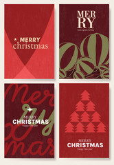 Naklejka premium Christmas and Happy holiday greeting card vector set. Elegant wallpaper with pine leaves, pinecone, christmas tree, wreath. Holidays design illustration for cover, print, poster, Happy New Year, ads.