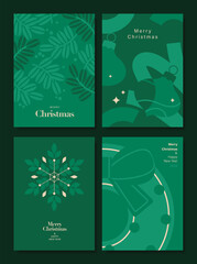 Naklejka premium Christmas and Happy holiday greeting card vector set. Elegant wallpaper with pine leaves, pinecone, christmas tree, wreath. Holidays design illustration for cover, print, poster, Happy New Year, ads.