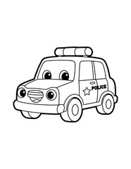 Cute Police Car Coloring Page – Printable Black and White Outline Educational Worksheet for Kids © Salma
