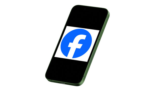 Facebook logo displayed on smartphone for mobile social media communication and digital technology.