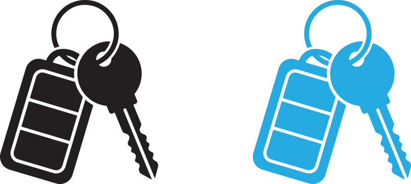 Key ring with keys and fob icon set, simple vector illustration