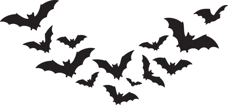 Set of silhouette flying bats