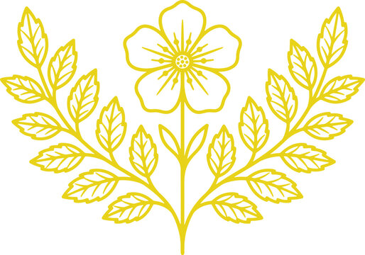 Yellow flower and leaves outline vector icon